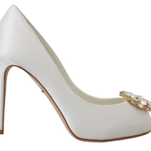 Dolce &amp; Gabbana Crystal-Embellished White Peep Toe Heels