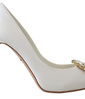 Dolce &amp; Gabbana Crystal-Embellished White Peep Toe Heels
