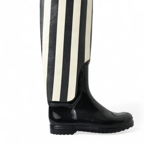 Dolce &amp; Gabbana Black and White Striped Knee High Boots