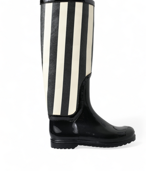 Dolce & Gabbana Black Rubber Knee High Flat Boots Shoes