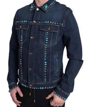 Dolce & Gabbana Blue Denim Turquoise Stones Studded Jacket
