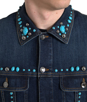 Dolce & Gabbana Blue Denim Turquoise Stones Studded Jacket
