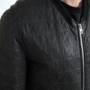 Dolce &amp; Gabbana Elegant Black Leather Bomber Jacket