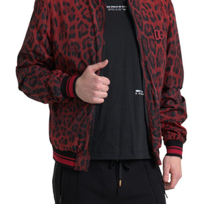 Dolce &amp; Gabbana Red Leopard Print Bomber Jacket