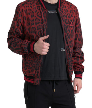 Dolce & Gabbana Red Leopard Bomber Short Coat Jacket