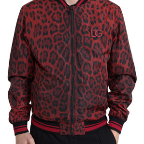 Dolce &amp; Gabbana Red Leopard Print Bomber Jacket