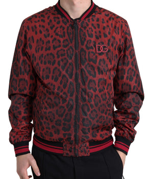 Dolce & Gabbana Red Leopard Bomber Short Coat Jacket