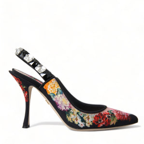 Dolce & Gabbana Floral Slingback Heels with Luxe Crystal Details