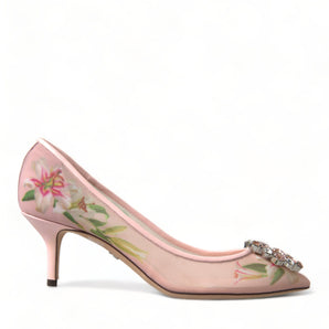 Dolce & Gabbana Elegant Pink Floral Crystal Pumps