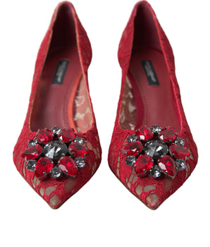 Dolce & Gabbana Red Taormina Lace Crystal Heels Pumps Shoes