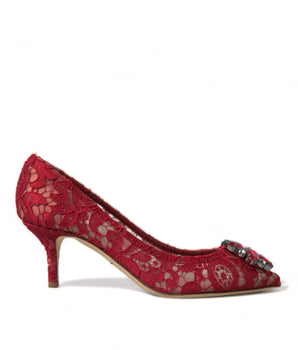 Dolce & Gabbana Red Taormina Lace Crystal Heels Pumps Shoes
