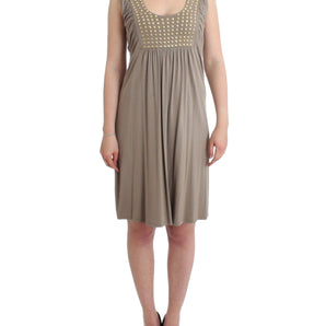 Roccobarocco Studded Sheath Knee-Length Dress in Beige