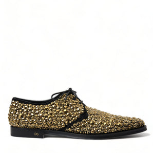 Dolce & Gabbana Elegant Gold Black Suede Derby Dress Shoes