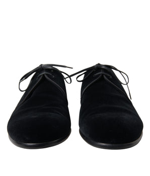 Dolce & Gabbana Black Velvet Lace Up Formal Derby Dress Shoes