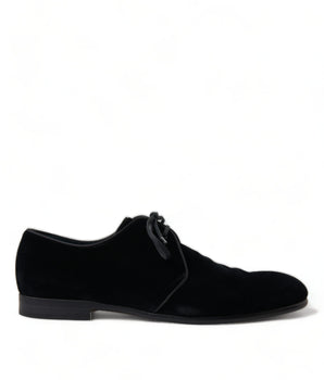 Dolce & Gabbana Black Velvet Lace Up Formal Derby Dress Shoes