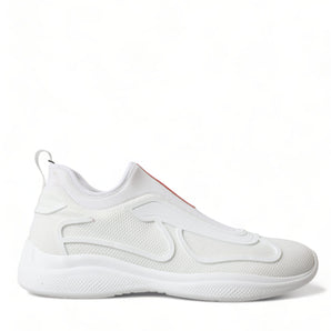 Prada Elevate Your Style with Sleek White Knit Sneakers