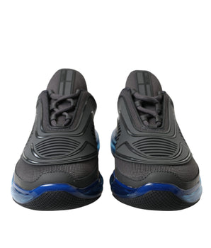 Prada Black Blue Rubber Knit Slip On Low Top Sneakers Shoes