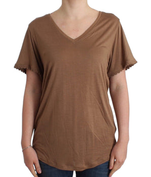 John Galliano Elegant Short-Sleeved Brown Rayon Top John Galliano 