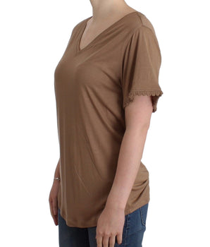 John Galliano Elegant Short-Sleeved Brown Rayon Top John Galliano 