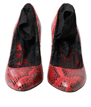 Dolce & Gabbana Red Ayers Leather Lace Socks Pumps Shoes