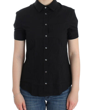 John Galliano Elegant Black Cotton Stretch Shortsleeve Blouse John Galliano 