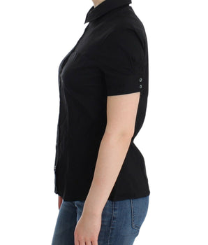 John Galliano Elegant Black Cotton Stretch Shortsleeve Blouse John Galliano 