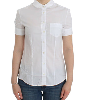 John Galliano Chic White Cotton Blend Shortsleeve Blouse John Galliano 