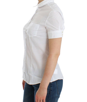 John Galliano Chic White Cotton Blend Shortsleeve Blouse John Galliano 