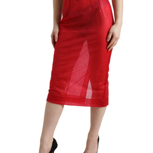 Dolce & Gabbana Chic Red High Waist Sheer Midi Skirt