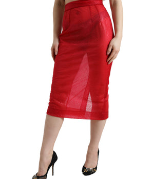 Dolce &amp; Gabbana Falda midi transparente de cintura alta roja elegante