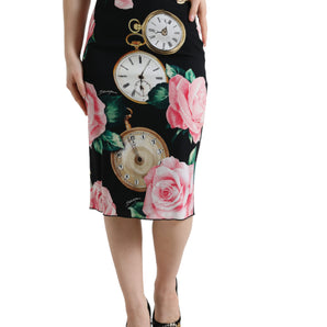 Dolce & Gabbana High Waist Silk Pencil Midi Skirt with Floral Print