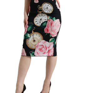 Dolce & Gabbana High Waist Silk Pencil Midi Skirt with Floral Print