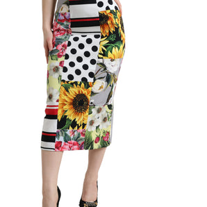 Dolce &amp; Gabbana Falda midi glamurosa con patchwork de cintura alta