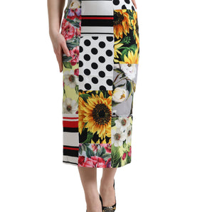 Dolce &amp; Gabbana Falda midi glamurosa con patchwork de cintura alta