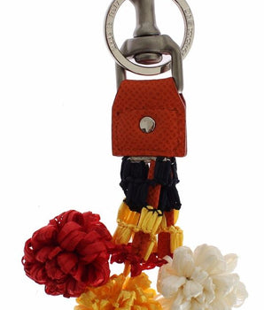 Dolce & Gabbana Red White Raffia Leather Clasp Finder Keyring Keychain