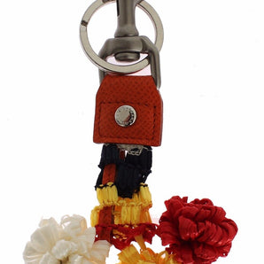 Dolce &amp; Gabbana Chic Multicolor Raffia &amp; Leather Keychain