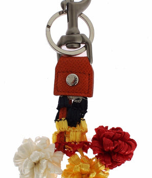 Dolce & Gabbana Red White Raffia Leather Clasp Finder Keyring Keychain
