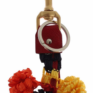 Dolce &amp; Gabbana Chic Multicolor Raffia Leather Keychain