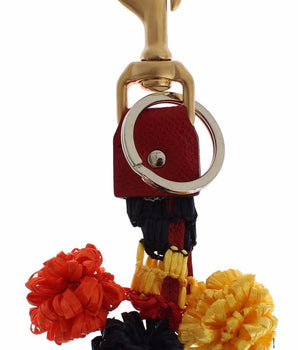 Dolce & Gabbana Gold Yellow Raffia Leather Clasp Finder Chain Keyring