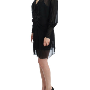 Cavalli Elegant Sheer Black Silk Blouson Dress