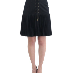 Cavalli Elegant Black Pleated Lace A-Line Skirt