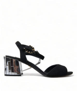 Dolce & Gabbana Black Crystals Ankle Strap Sandals Shoes