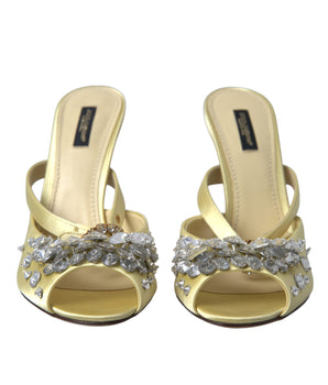 Dolce & Gabbana Yellow Satin Crystal Mary Janes Sandals