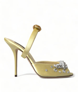 Dolce & Gabbana Yellow Satin Crystal Mary Janes Sandals