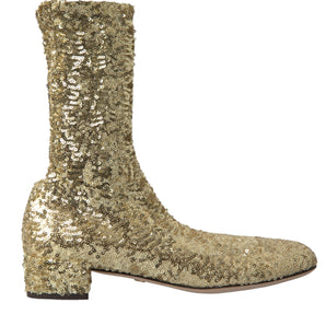 Dolce & Gabbana Elegant Mid Calf Gold Boots Exclusive Design