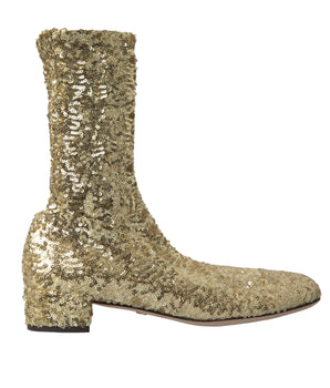 Dolce &amp; Gabbana Elegantes botas doradas de media pantorrilla Diseño exclusivo