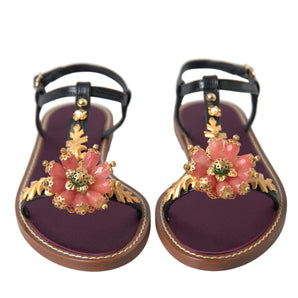 Dolce &amp; Gabbana Elegant Crystal-Adorned Flat Sandals