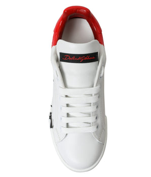 Dolce &amp; Gabbana White Red Lace Up Womens Low Top Sneakers Shoes