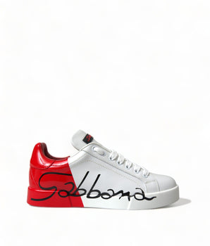 Dolce &amp; Gabbana White Red Lace Up Womens Low Top Sneakers Shoes