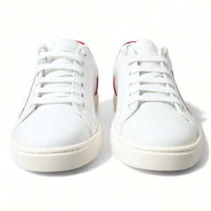 Dolce &amp; Gabbana Chic White Leather Sneakers with Red Accents